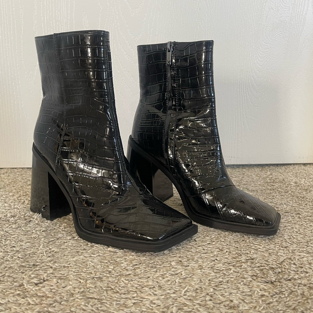 Sam Edelman Circus Square Toe Black Pleather Booties